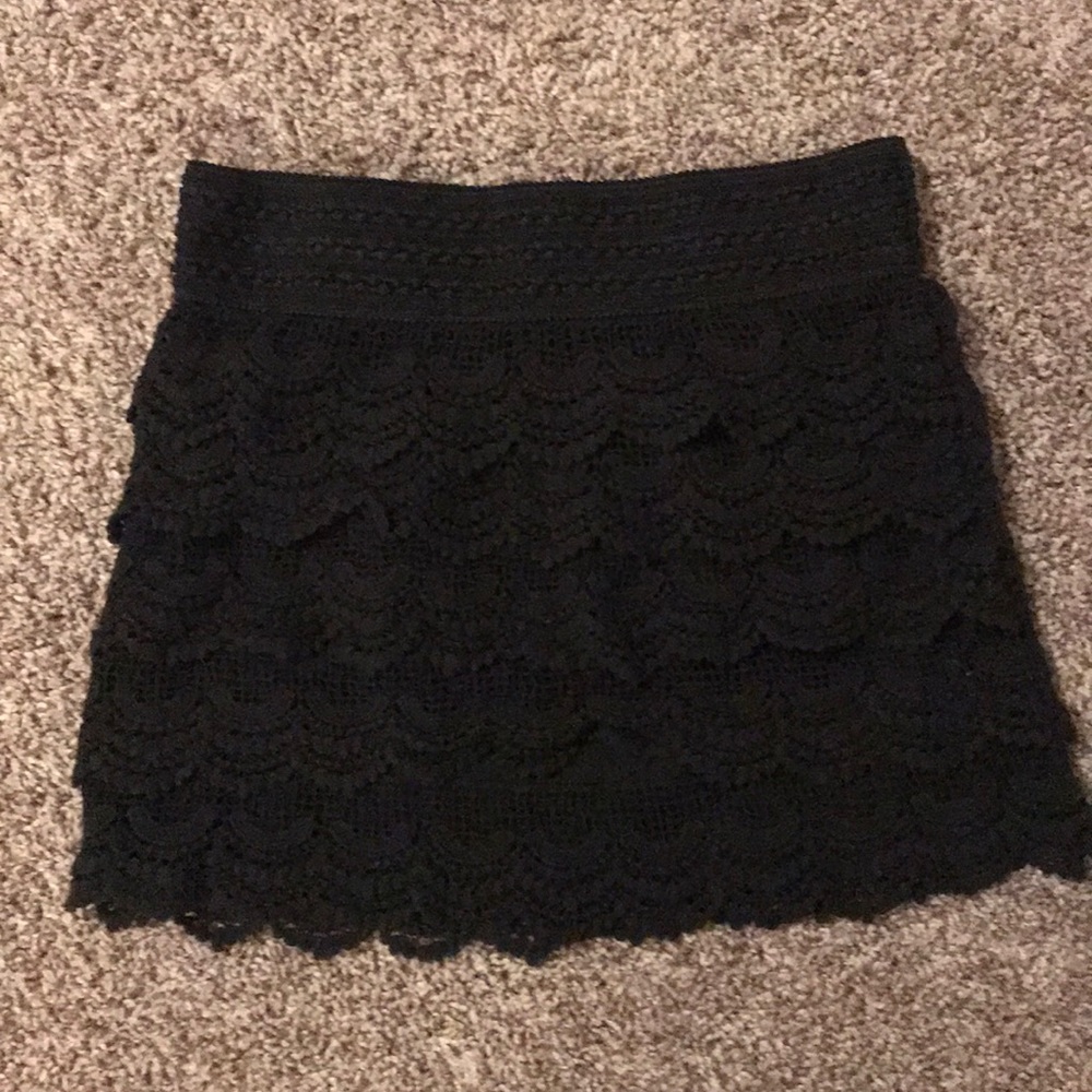 Crocheted black lace mini skirt